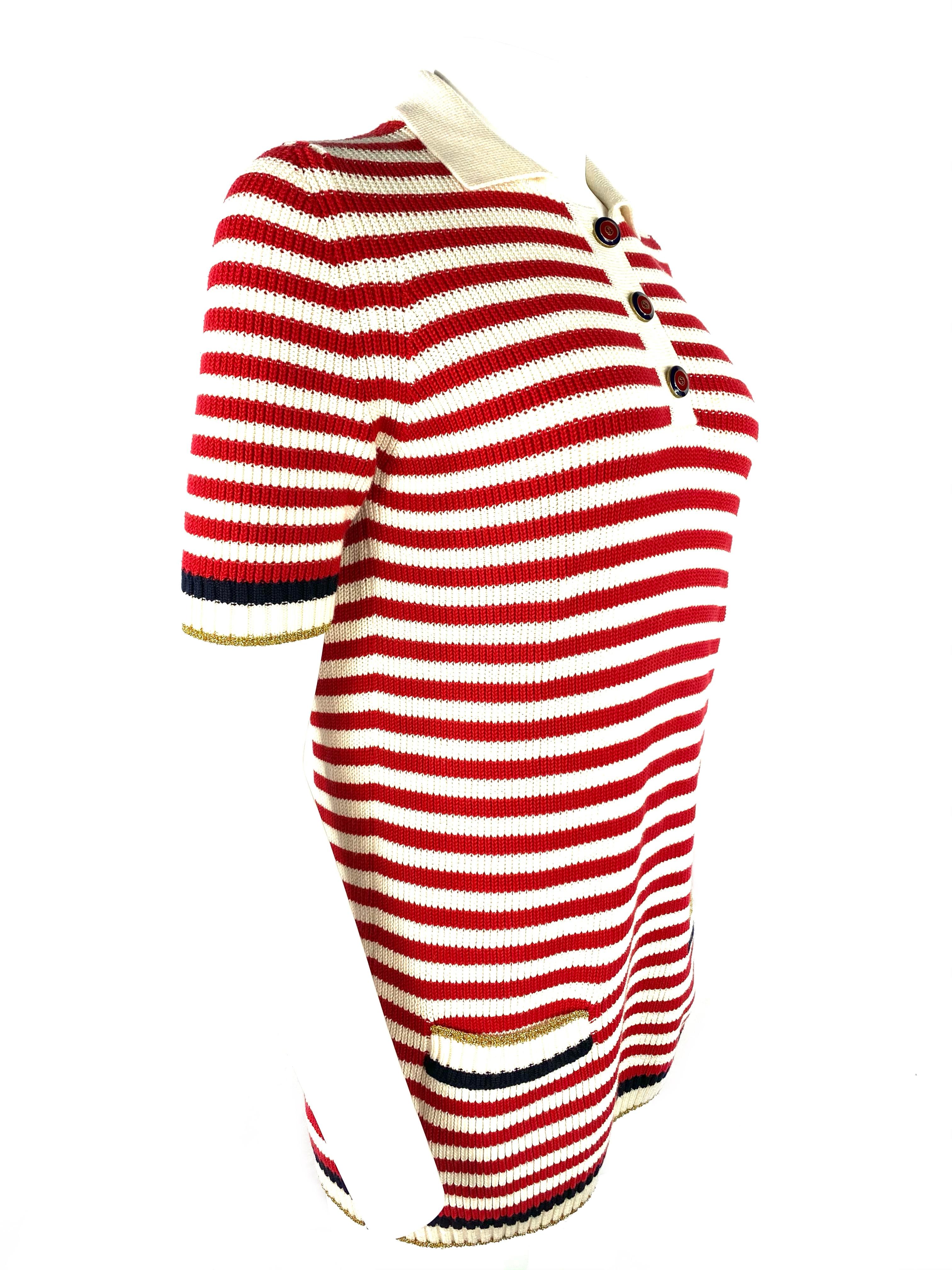 Gucci - Pull en laine tricotée rouge et blanc Excellent état - En vente à Beverly Hills, CA