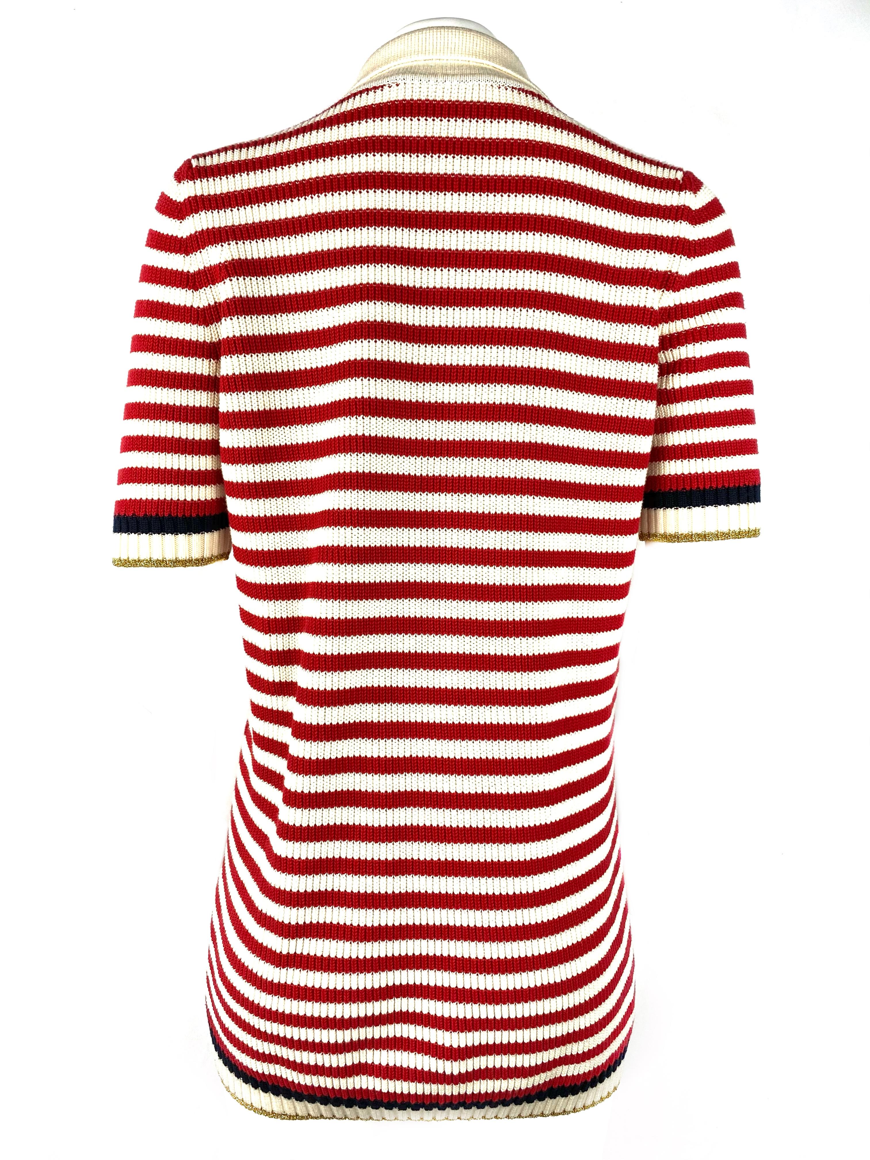 Gucci - Pull en laine tricotée rouge et blanc en vente 1