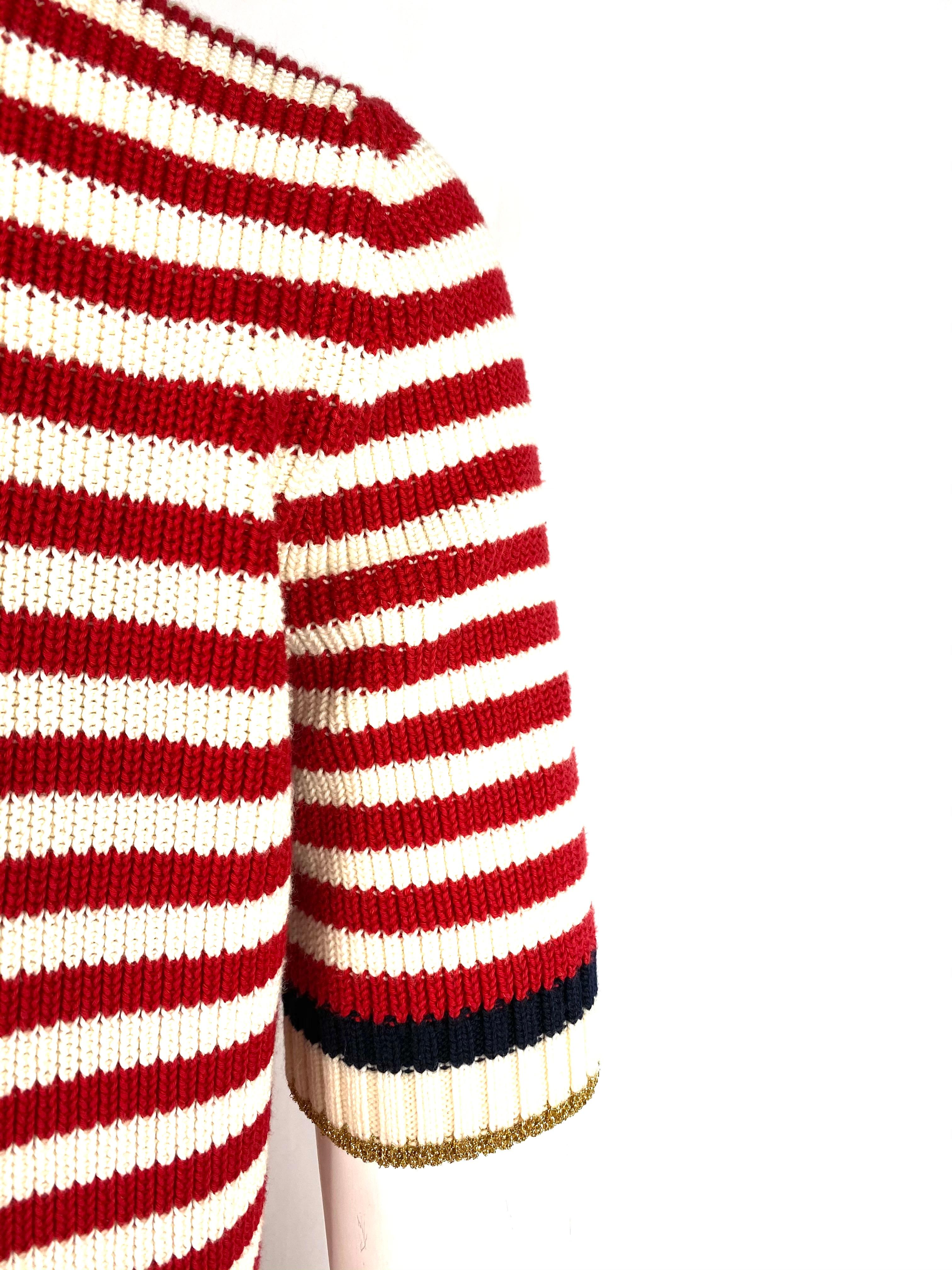 Gucci - Pull en laine tricotée rouge et blanc en vente 3