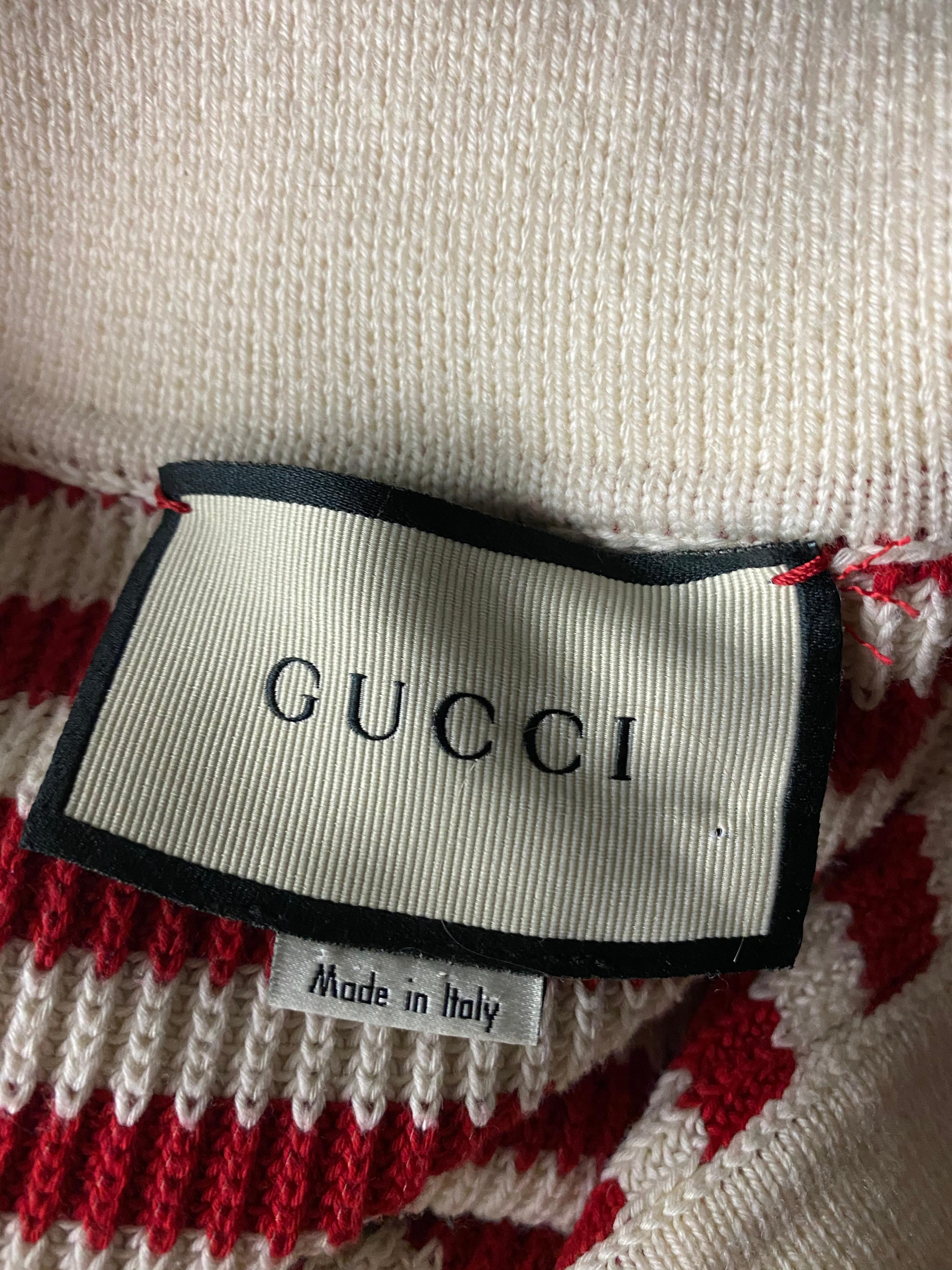 Gucci - Pull en laine tricotée rouge et blanc en vente 4
