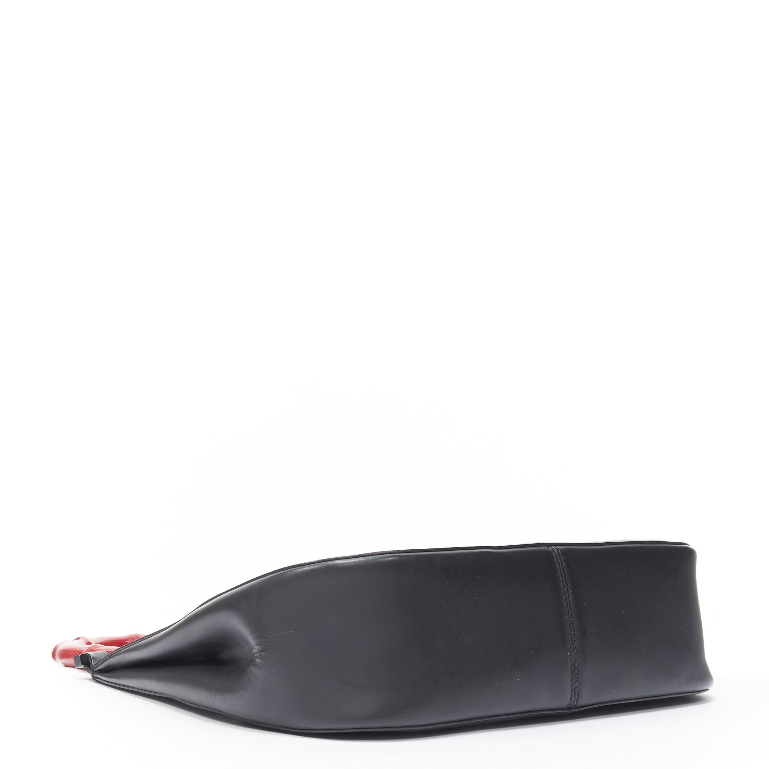 Black GUCCI red Bamboo handle black smooth leather structured shoulder bag