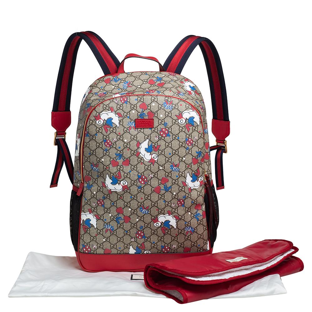 Gucci Red/Beige Canvas and Leather Duck Motif Diaper Backpack 5