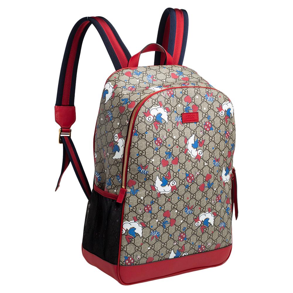 Gucci Red/Beige Canvas and Leather Duck Motif Diaper Backpack 3