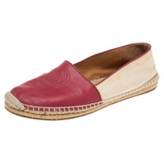 Gucci Red/Beige Canvas And Leather Espadrilles Flats Size 37.5