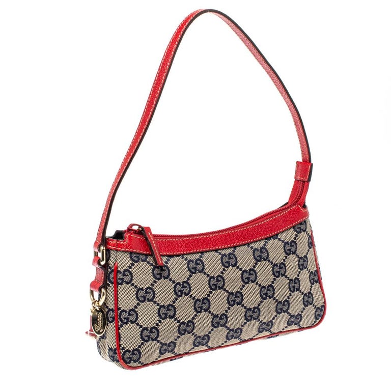 Gucci Red/Beige GG Canvas and Leather Charm Pochette Bag at 1stDibs