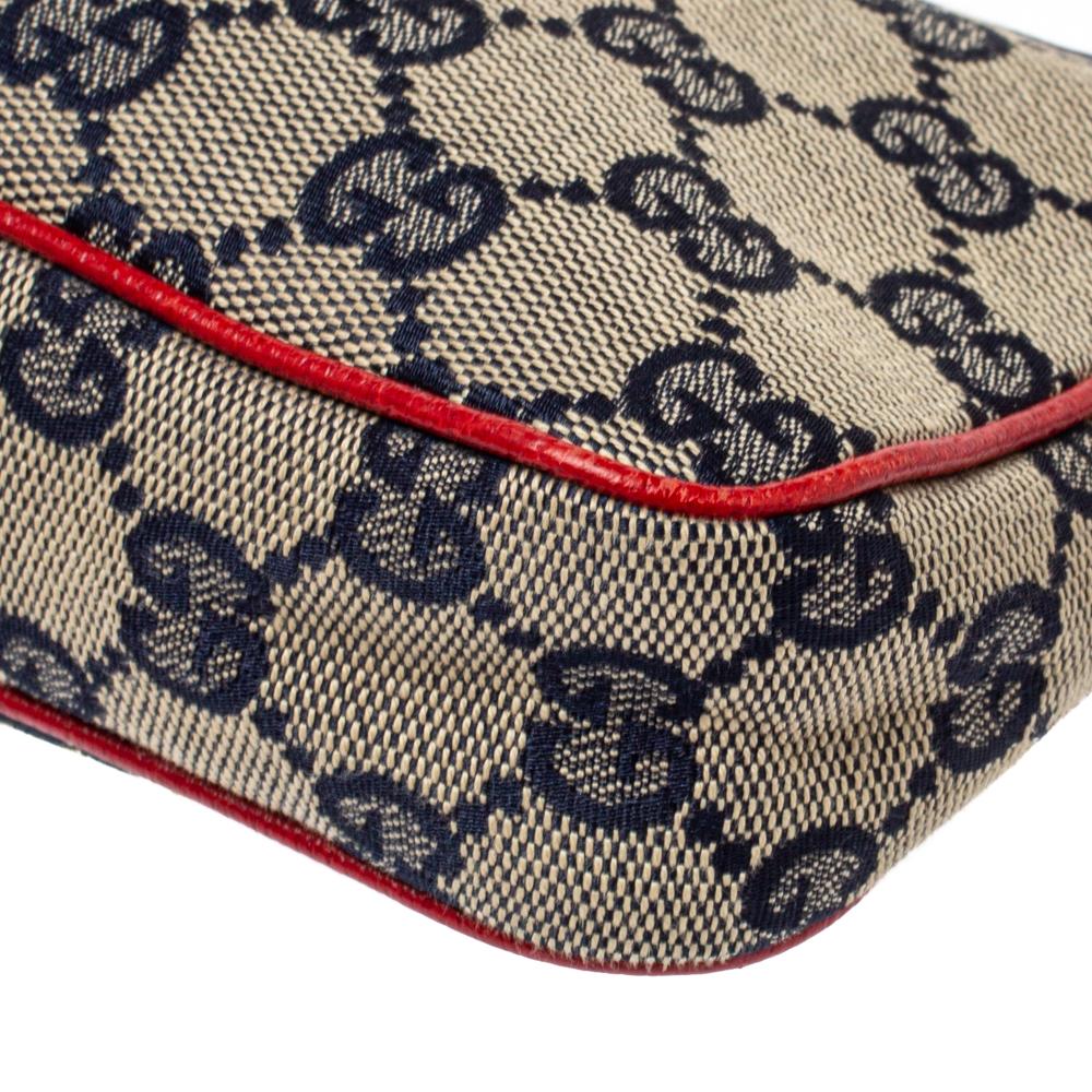 Gucci Rot/Beige GG Canvas und Leder Charm Pochette Tasche 2