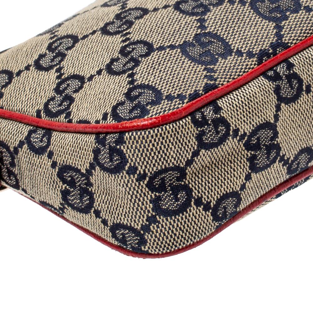 Gucci Rot/Beige GG Canvas und Leder Charm Pochette Tasche 3