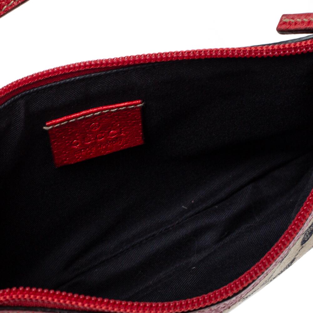 Gucci Rot/Beige GG Canvas und Leder Charm Pochette Tasche 4