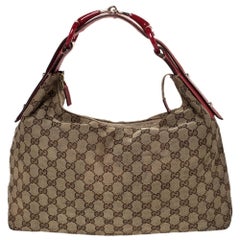 Gucci Red/Beige GG Canvas and Leather Medium Horsebit Hobo