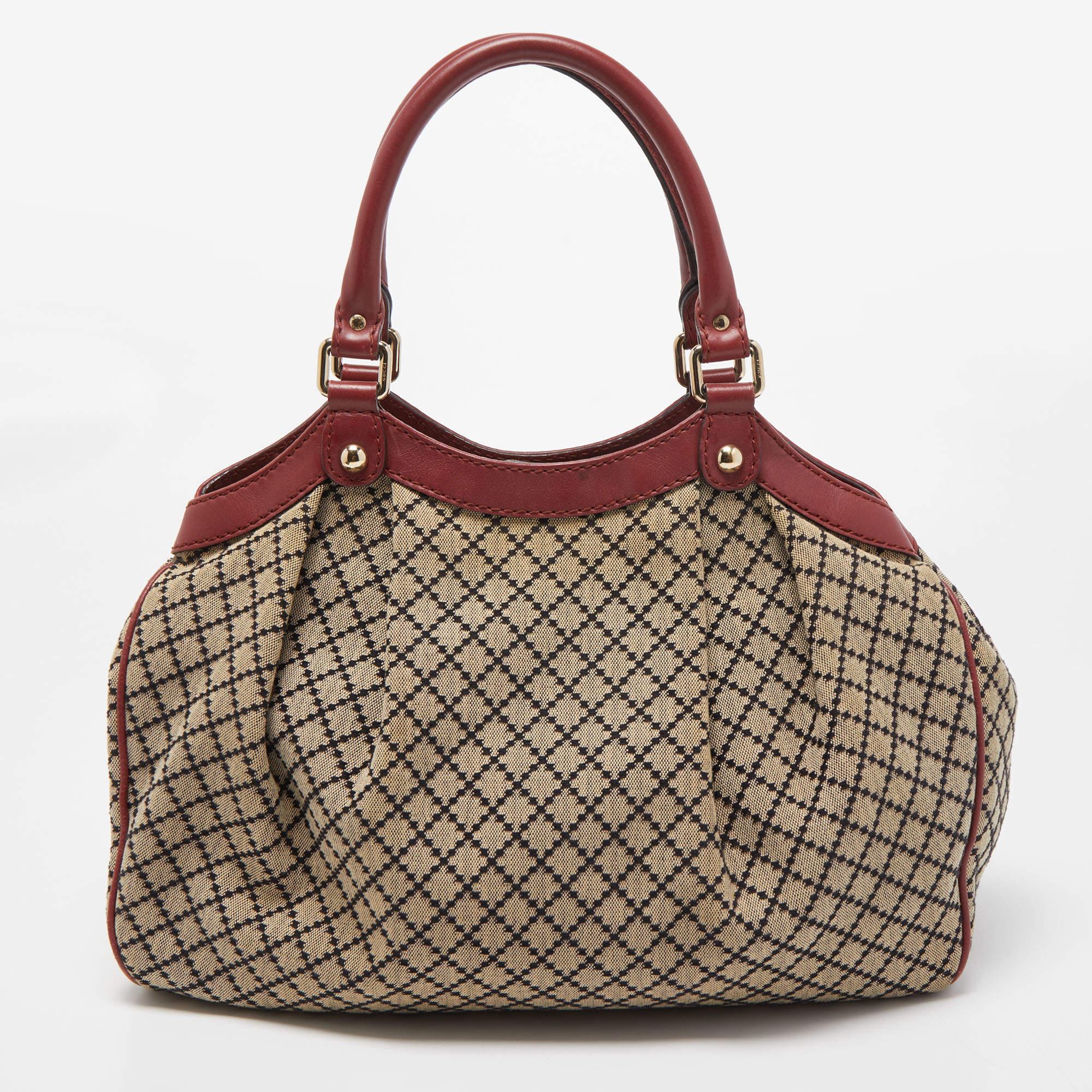 Gucci Red/Beige GG Canvas and Leather Medium Sukey Tote 4