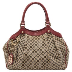 Gucci Red/Beige GG Canvas and Leather Medium Sukey Tote