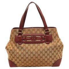 Gucci Red/Beige GG Canvas and Leather Medium Supreme Web Dressage Tote