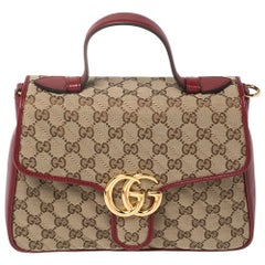 Gucci Rot/Beige GG Canvas und Leder Kleine GG Marmont Tasche mit Griff oben