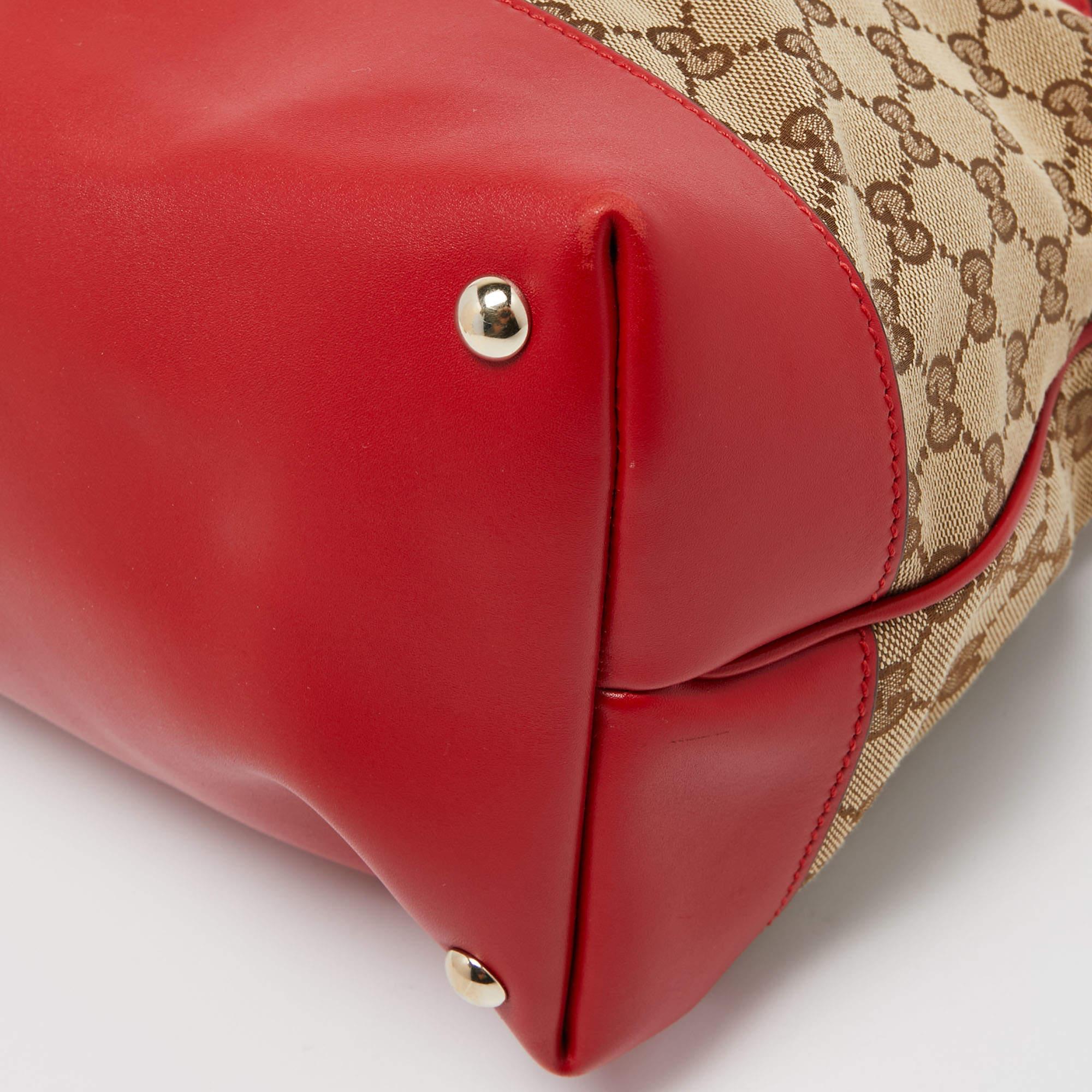 Gucci Red/Beige GG Canvas and Leather Valentine Tote 6