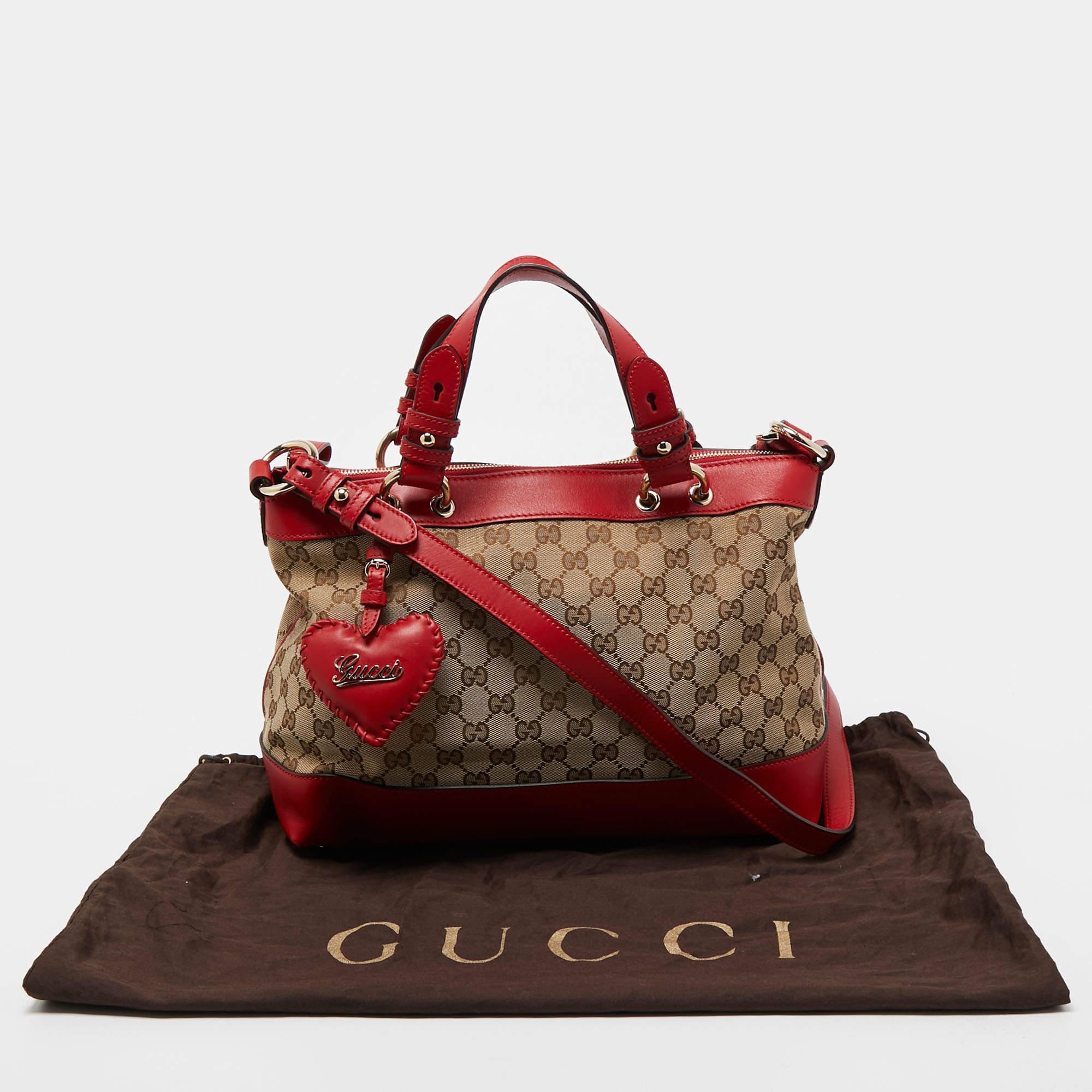 Gucci Red/Beige GG Canvas and Leather Valentine Tote 7