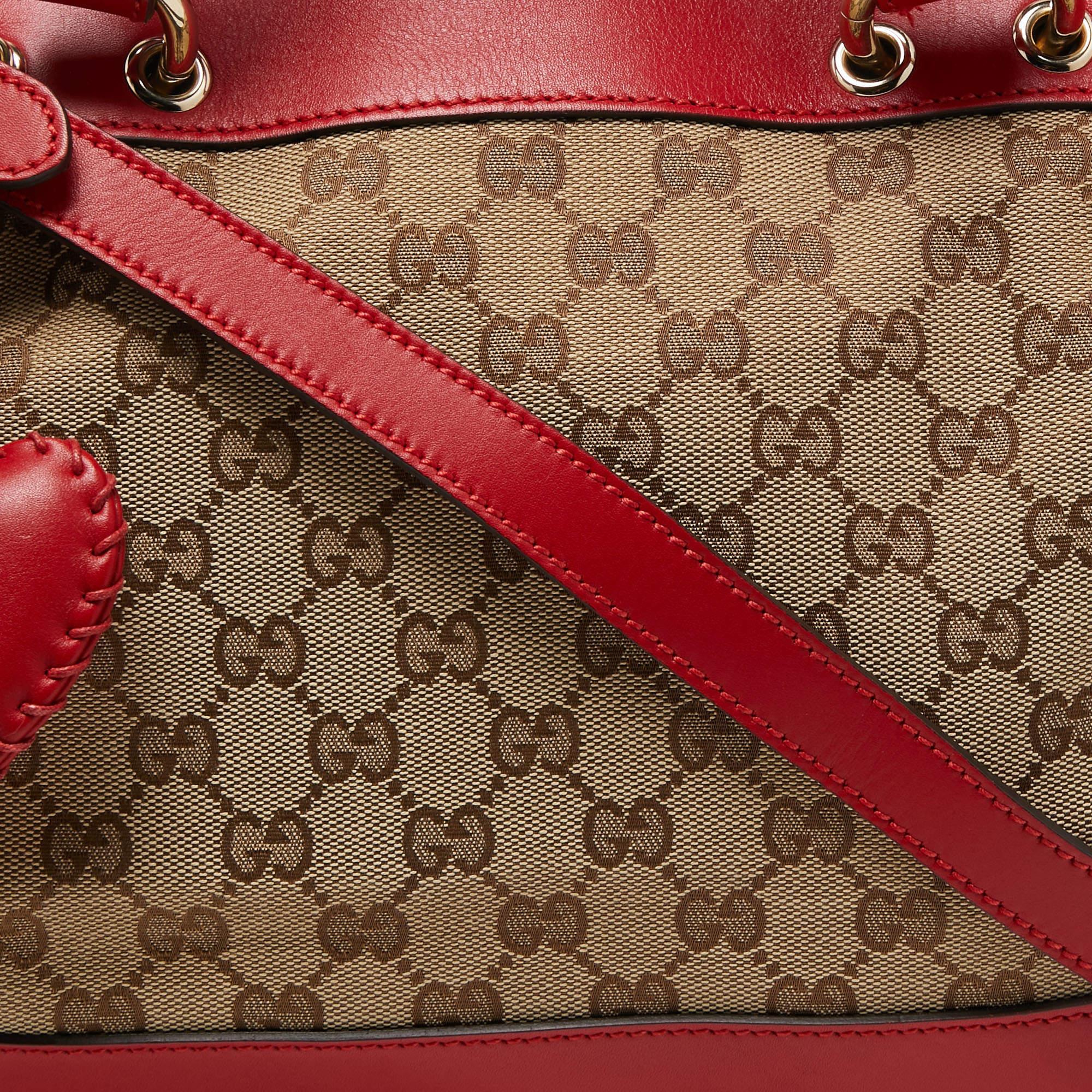 Women's Gucci Red/Beige GG Canvas and Leather Valentine Tote