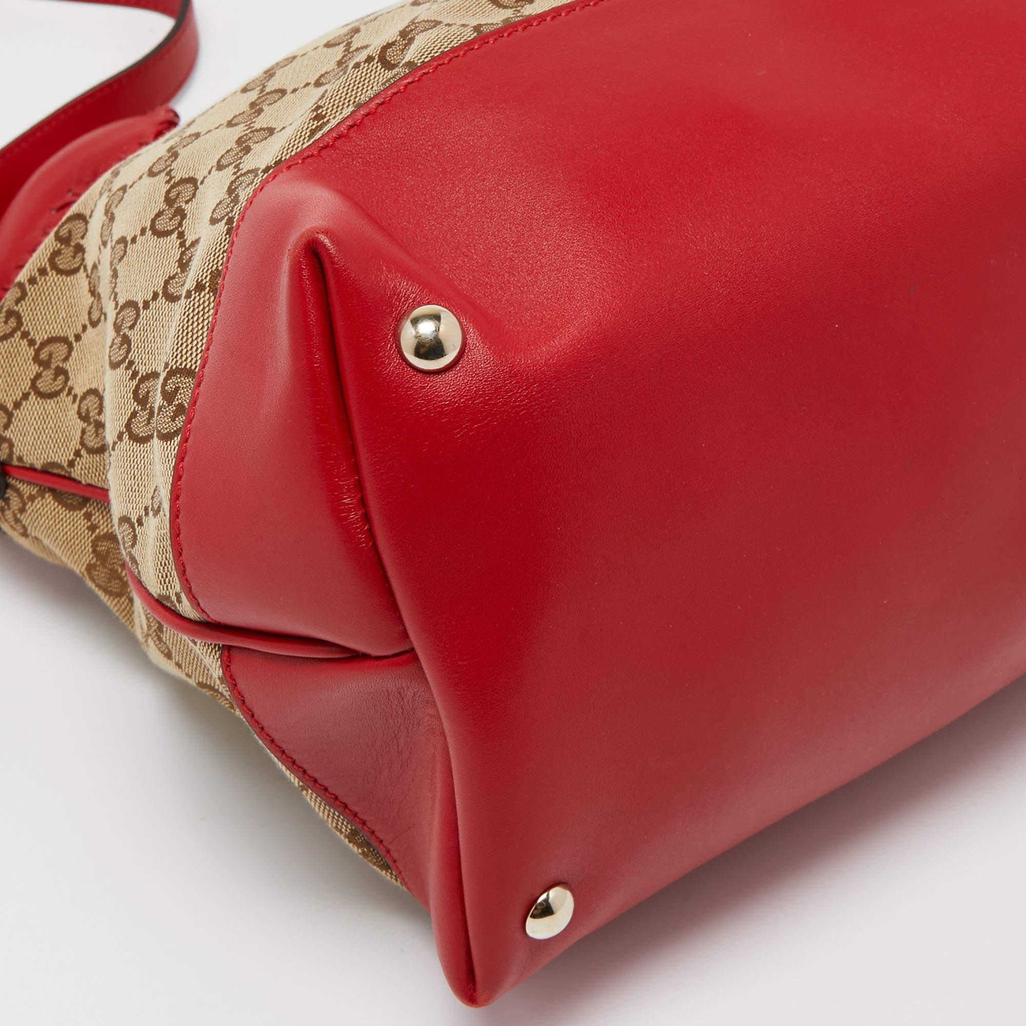 Gucci Red/Beige GG Canvas and Leather Valentine Tote 4