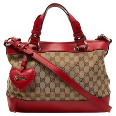 Gucci Red/Beige GG Canvas and Leather Valentine Tote