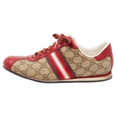 Gucci Red/Beige GG Canvas and Leather Web Low Top Sneakers Size 39