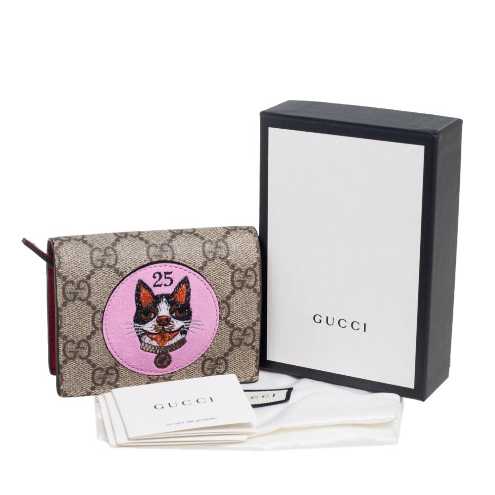 Gucci Red/Beige GG Supreme Canvas and Leather Bosco Patch Card Case 6