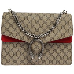 Gucci Red/Beige GG Supreme Canvas and Suede Medium Dionysus Shoulder Bag