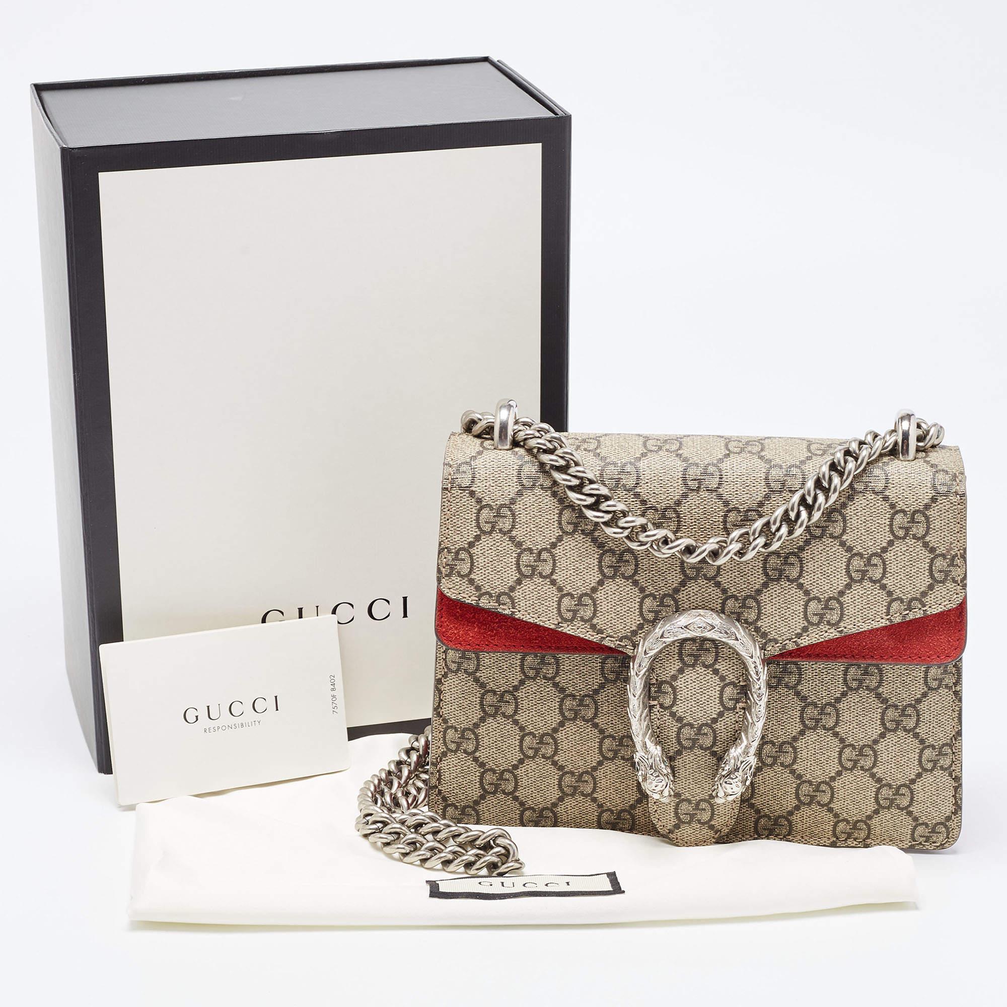 Gucci Red/Beige GG Supreme Canvas and Suede Mini Dionysus Shoulder Bag 7