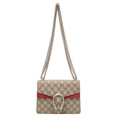 Gucci Red/Beige GG Supreme Canvas and Suede Mini Dionysus Shoulder Bag