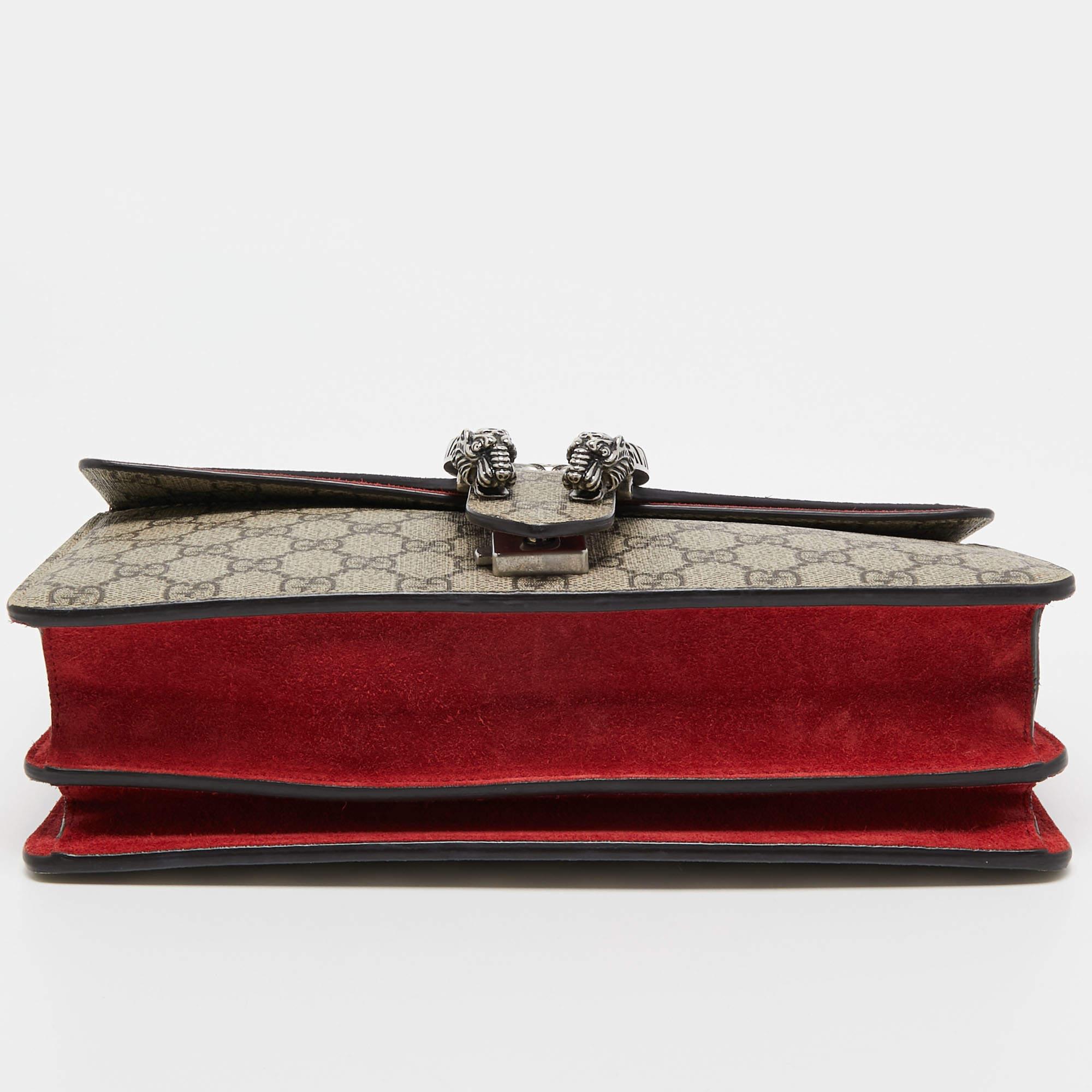 Gucci Red/Beige GG Supreme Canvas and Suede Small Dionysus Shoulder Bag In Good Condition In Dubai, Al Qouz 2