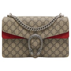 Gucci Red/Beige GG Supreme Canvas and Suede Small Dionysus Shoulder Bag