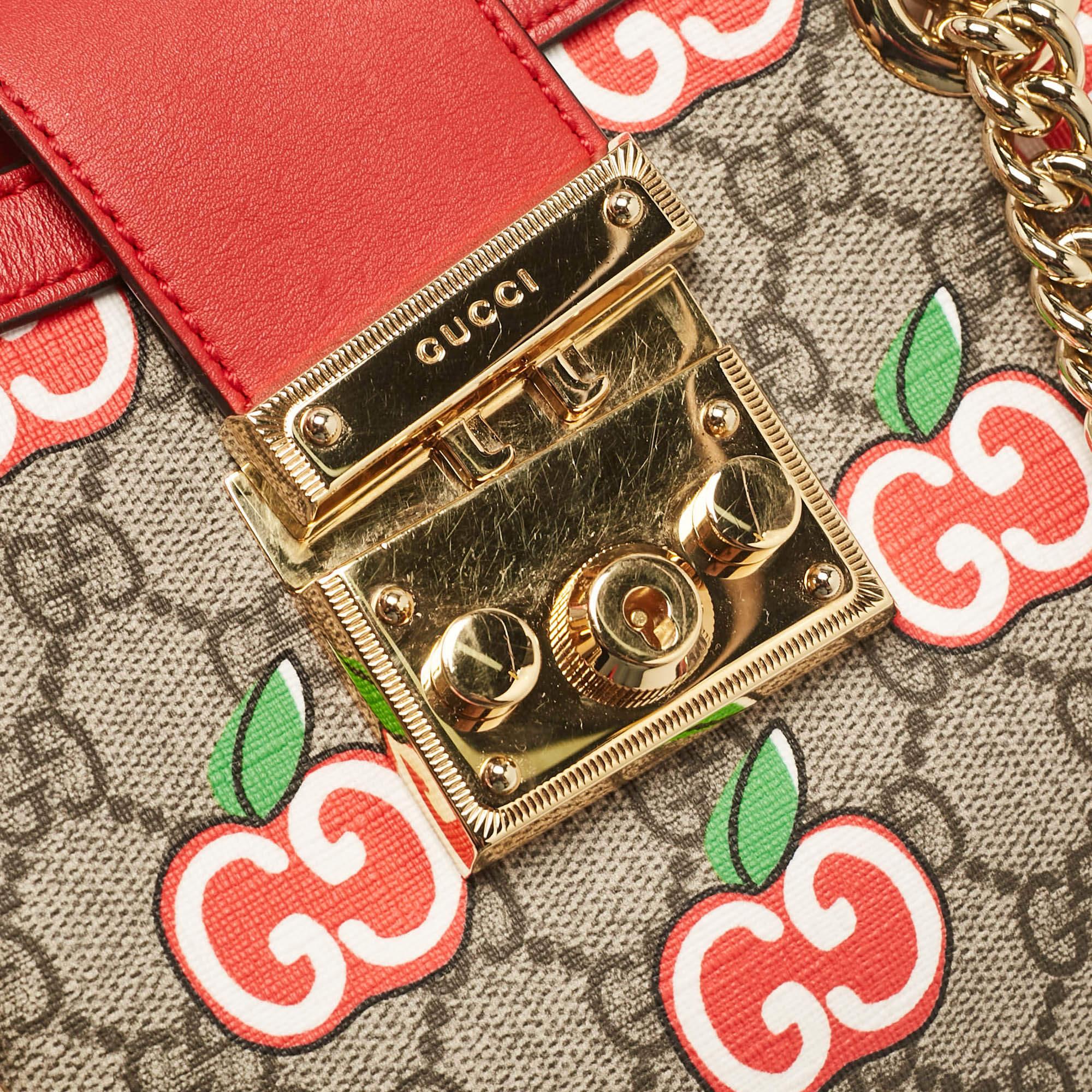 Gucci Red/Beige GG Supreme Canvas Apple Print Small Padlock Shoulder Bag 1