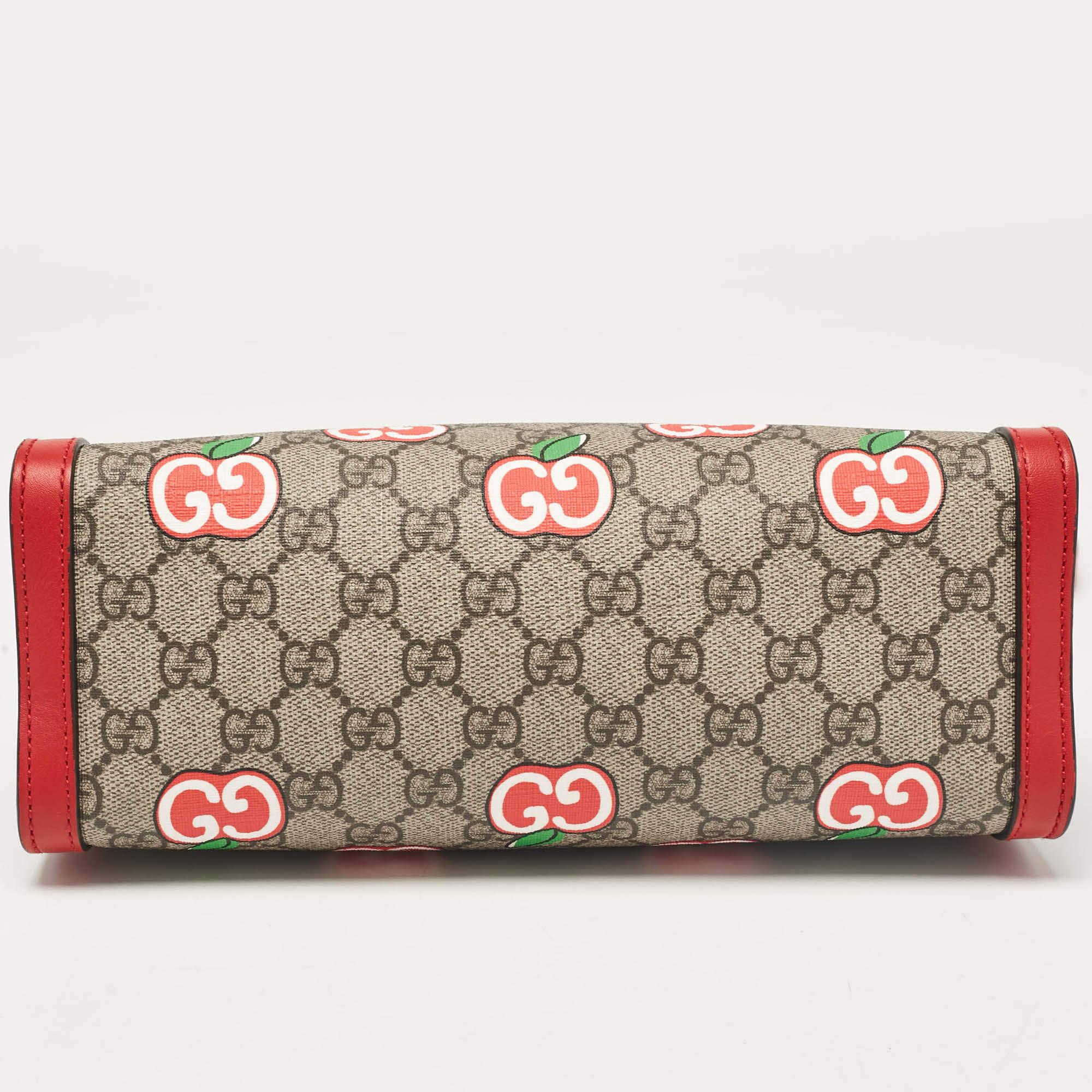 Gucci Red/Beige GG Supreme Canvas Apple Print Small Padlock Shoulder Bag 2