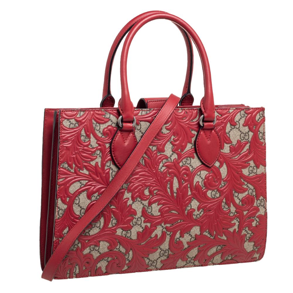 Brown Gucci Red/Beige GG Supreme Canvas Arabesque Tote