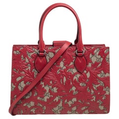 Gucci Red/Beige GG Supreme Canvas Arabesque Tote