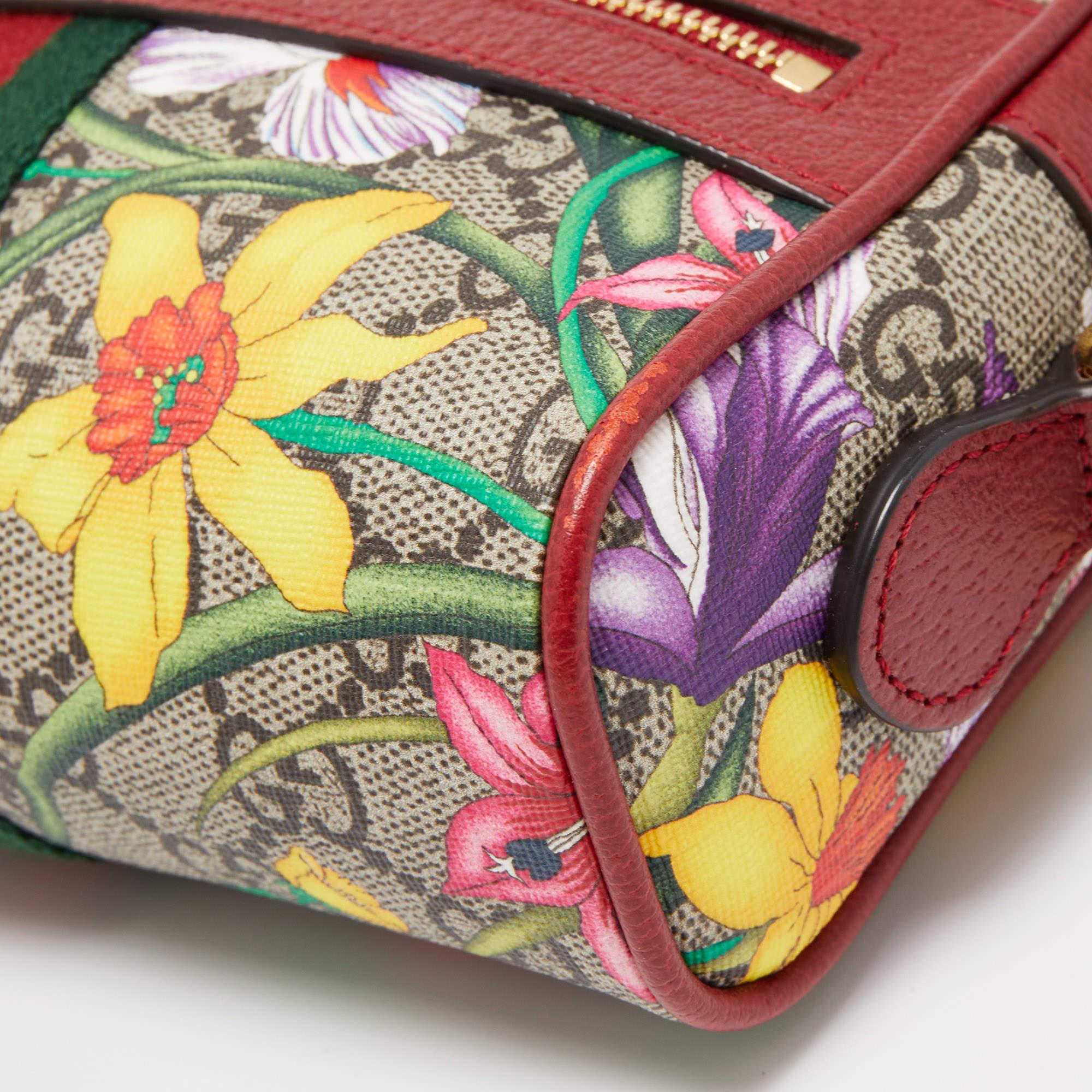 Gucci Red/Beige GG Supreme Canvas Mini Floral Ophidia Crossbody Bag 6