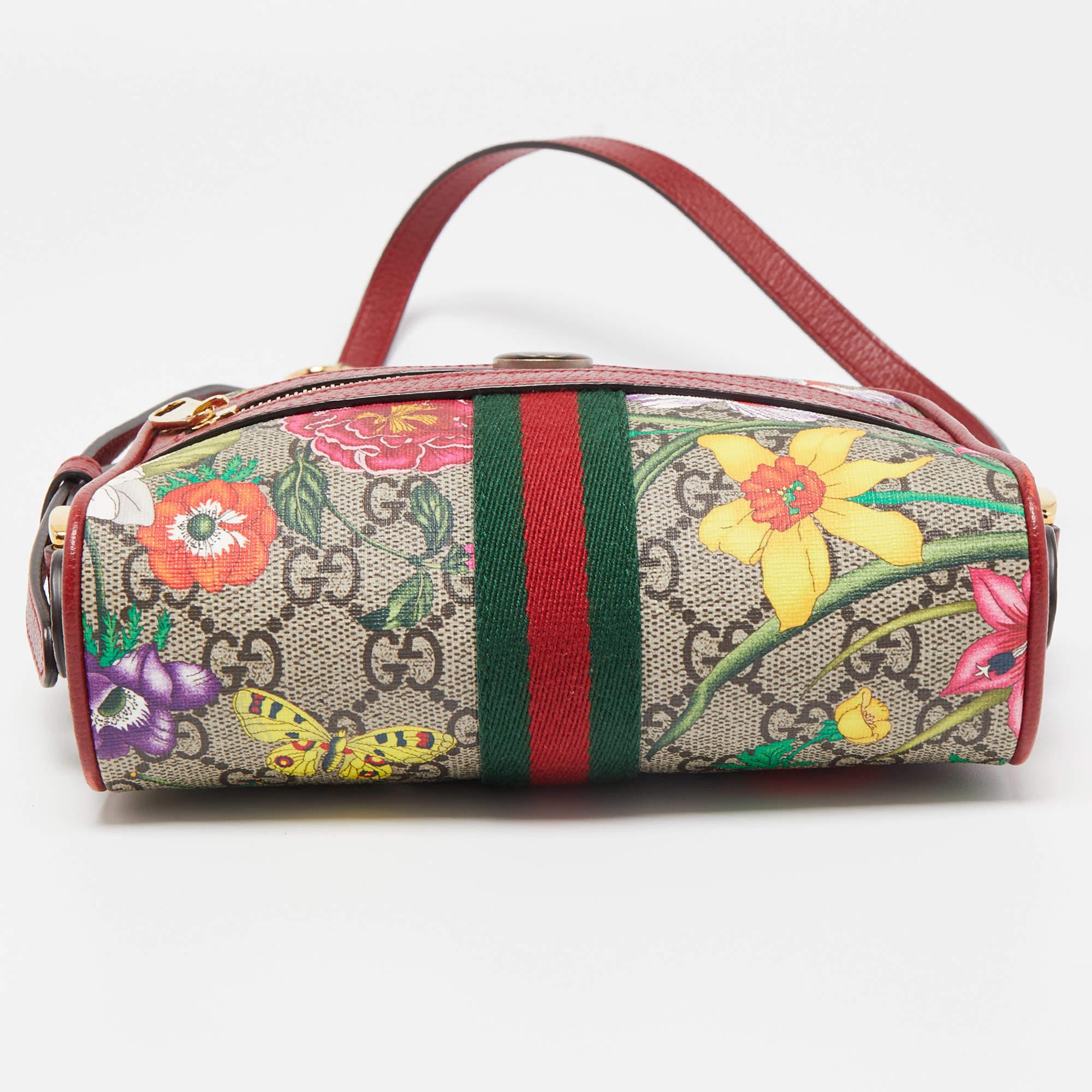 Women's Gucci Red/Beige GG Supreme Canvas Mini Floral Ophidia Crossbody Bag