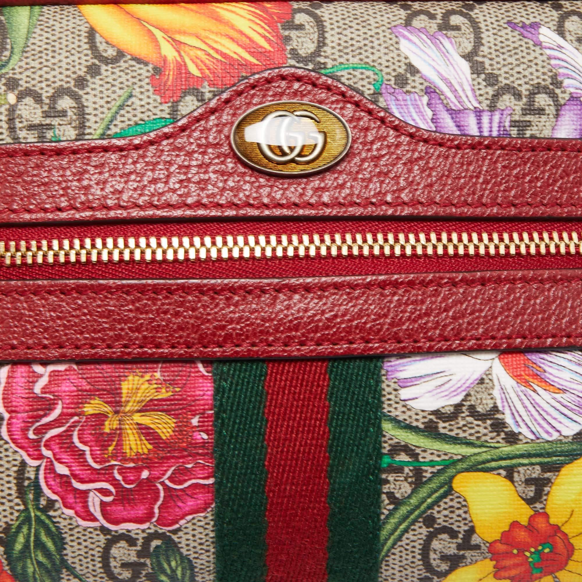 Gucci Red/Beige GG Supreme Canvas Mini Floral Ophidia Crossbody Bag 2