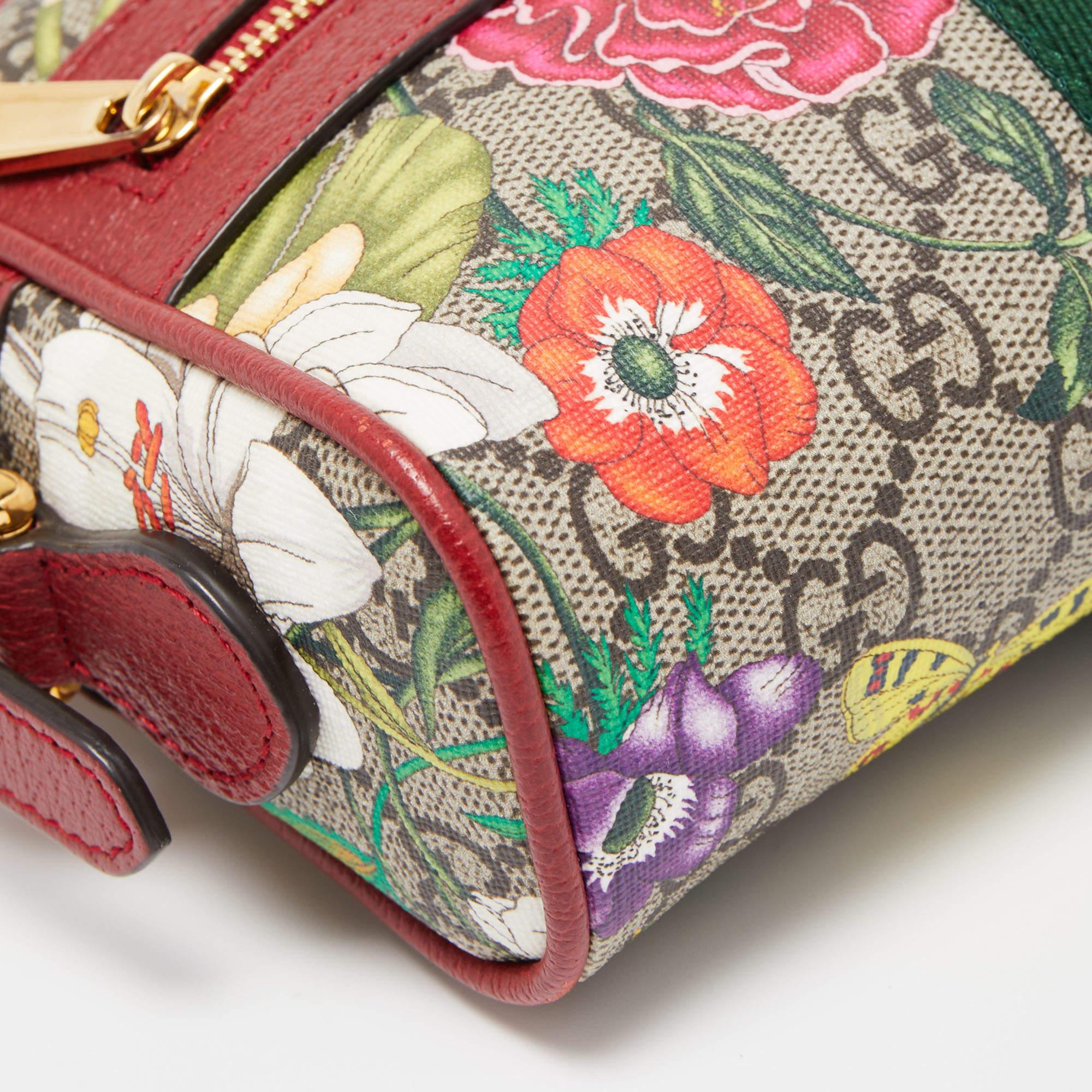 Gucci Red/Beige GG Supreme Canvas Mini Floral Ophidia Crossbody Bag 5