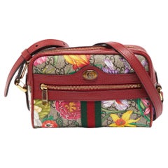 Gucci Red/Beige GG Supreme Canvas Mini Floral Ophidia Crossbody Bag