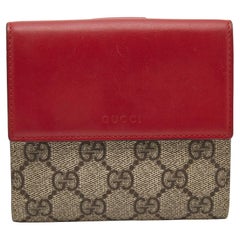 Gucci GG Supreme - Portefeuille à rabat français en toile et cuir rouge/beige