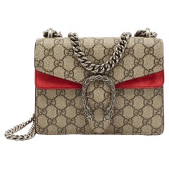 Gucci Red/Beige GG Supreme Coated Canvas and Suede Mini Dionysus Shoulder Bag