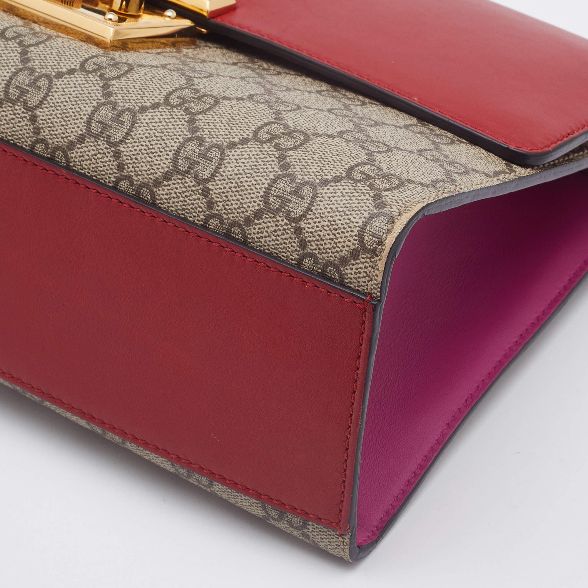 Gucci Red/Beige GG Supreme Coated Canvas Medium Padlock Shoulder Bag 7