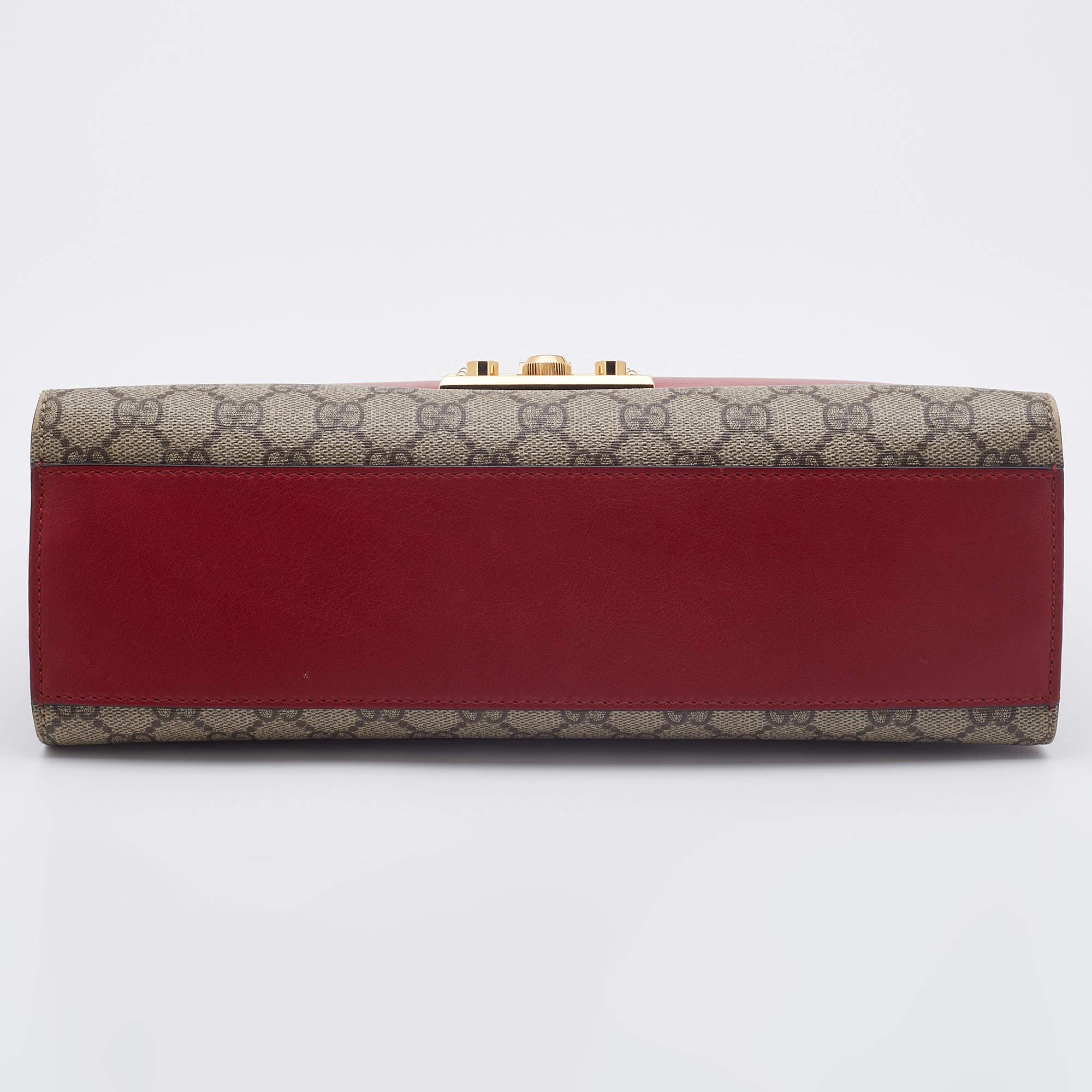 Gucci Red/Beige GG Supreme Coated Canvas Medium Padlock Shoulder Bag 1