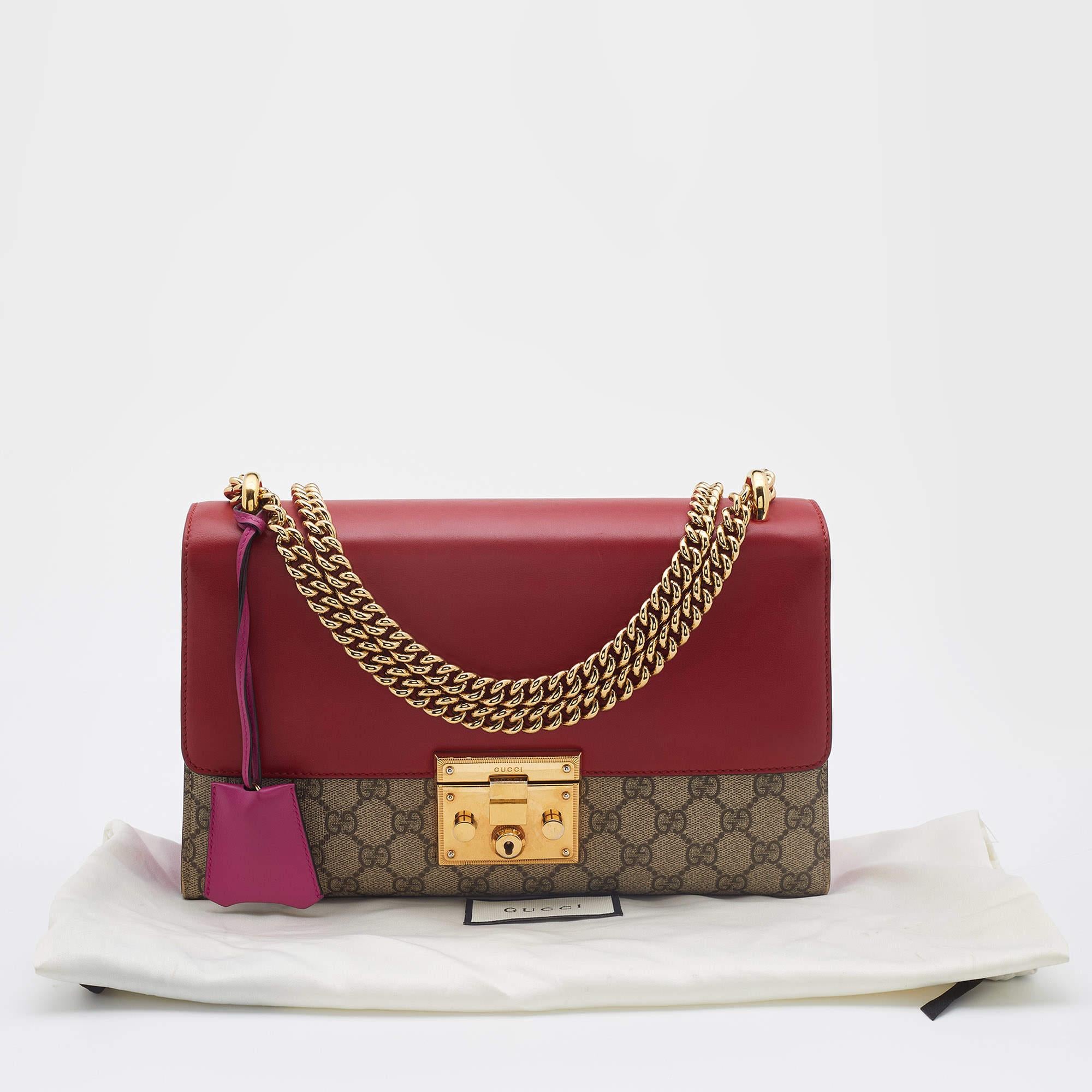 Gucci Red/Beige GG Supreme Coated Canvas Medium Padlock Shoulder Bag 5