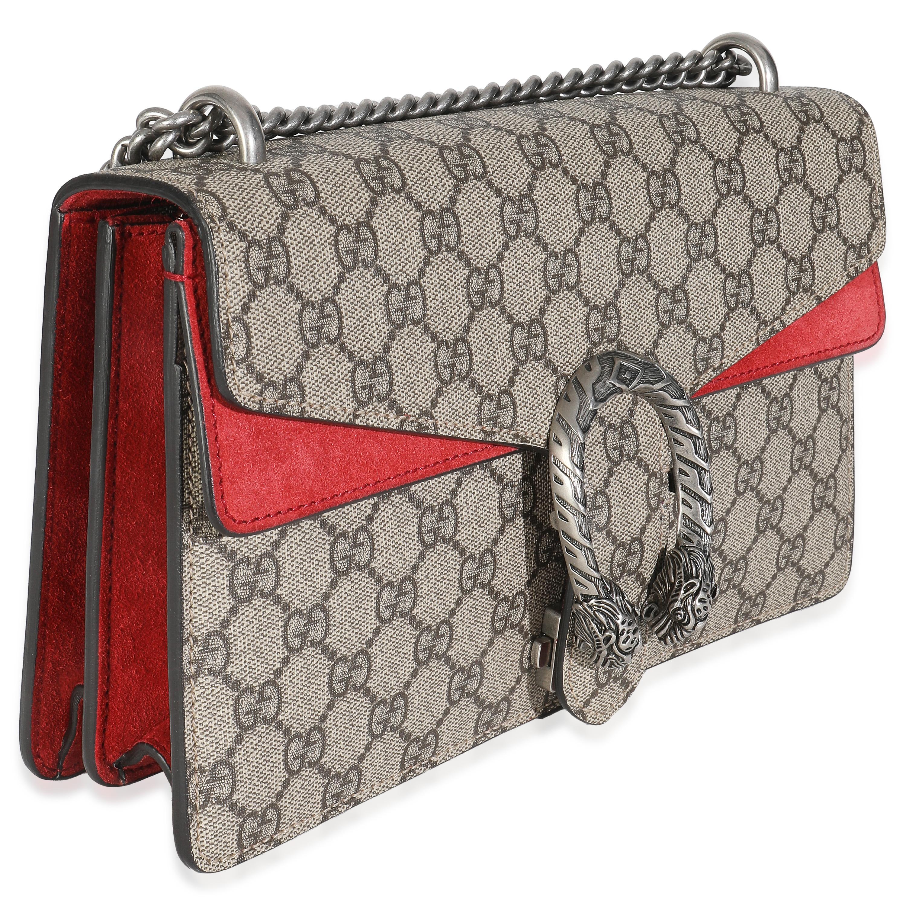 Gris Gucci Red Beige GG Supreme Monogram Medium Dionysus Shoulder Bag en vente
