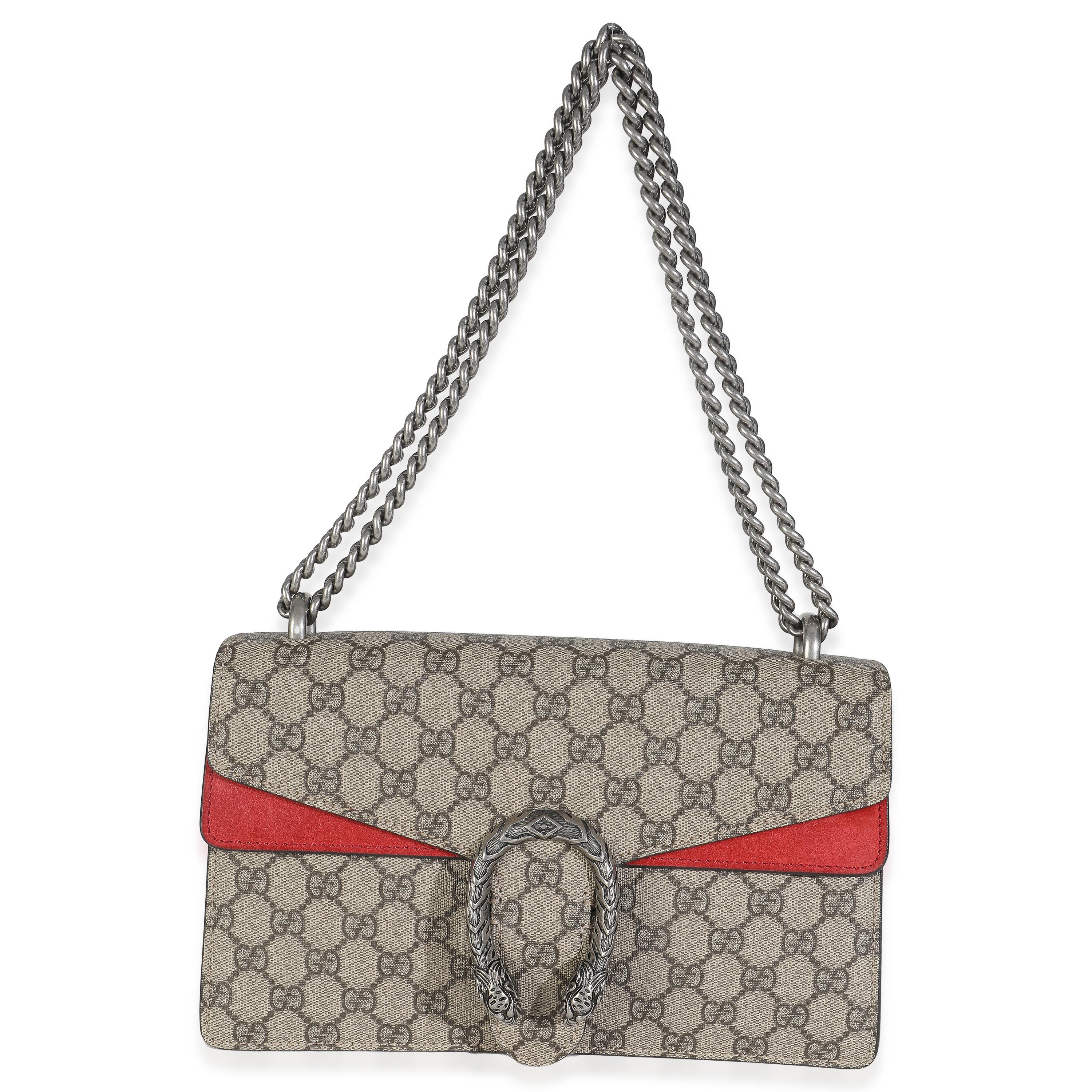 Gucci Red Beige GG Supreme Monogram Medium Dionysus Shoulder Bag en vente 1