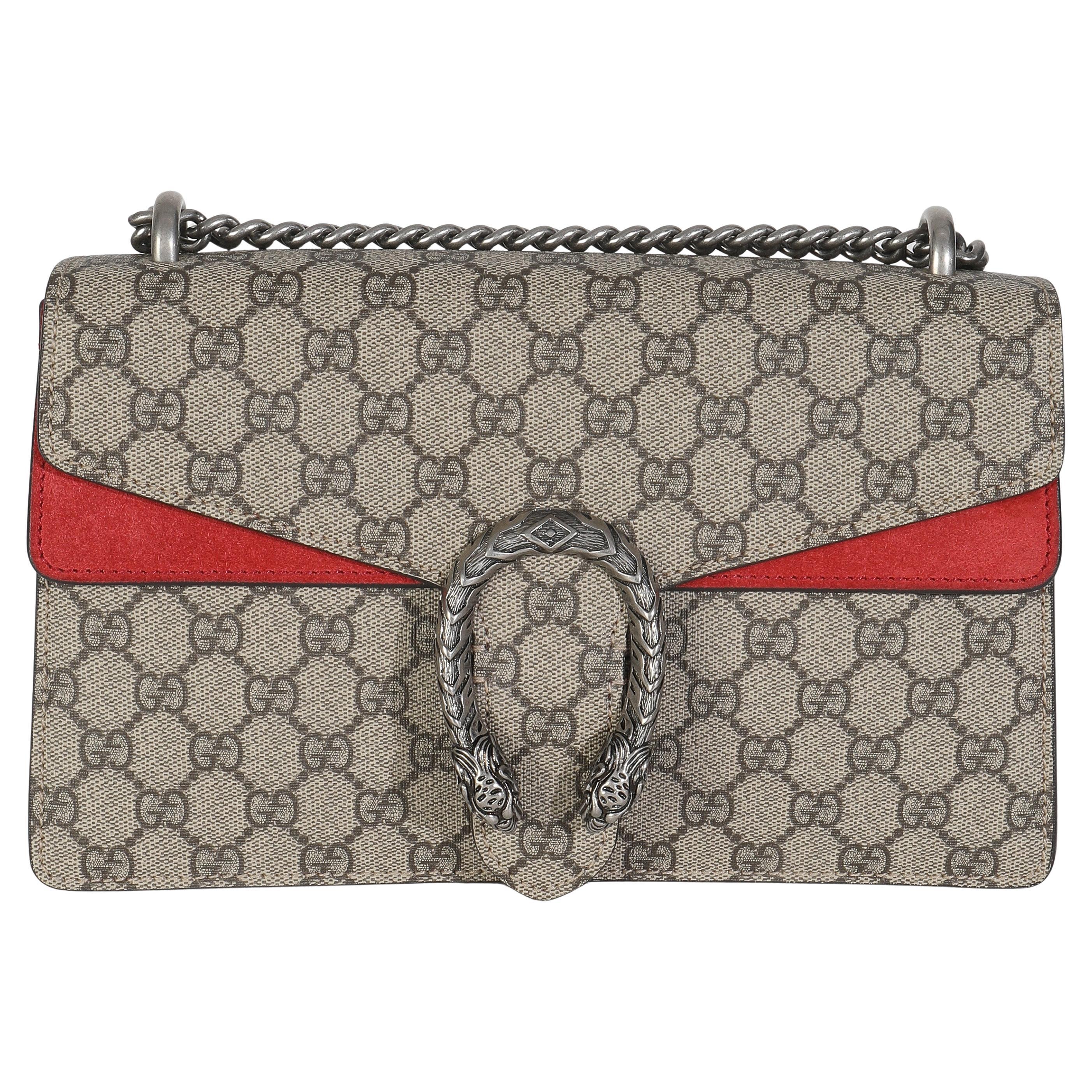 Gucci Red Beige GG Supreme Monogram Medium Dionysus Shoulder Bag