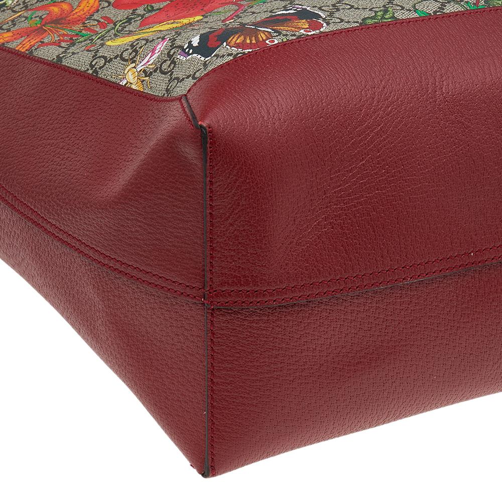 Gucci Red/Beige Leather And Coated Canvas Web GG Supreme Flora Ophidia Tote 3