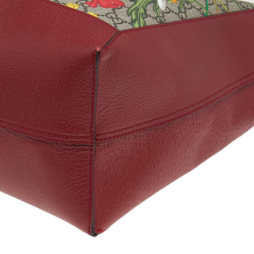 Gucci Red/Beige Leather And Coated Canvas Web GG Supreme Flora Ophidia Tote 4