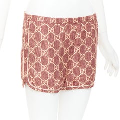 GUCCI red beige silk twill GG Supreme monogram satin trimmed pajama shorts XXS