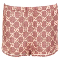GUCCI red beige silk twill GG Supreme monogram satin trimmed pajama shorts XXS